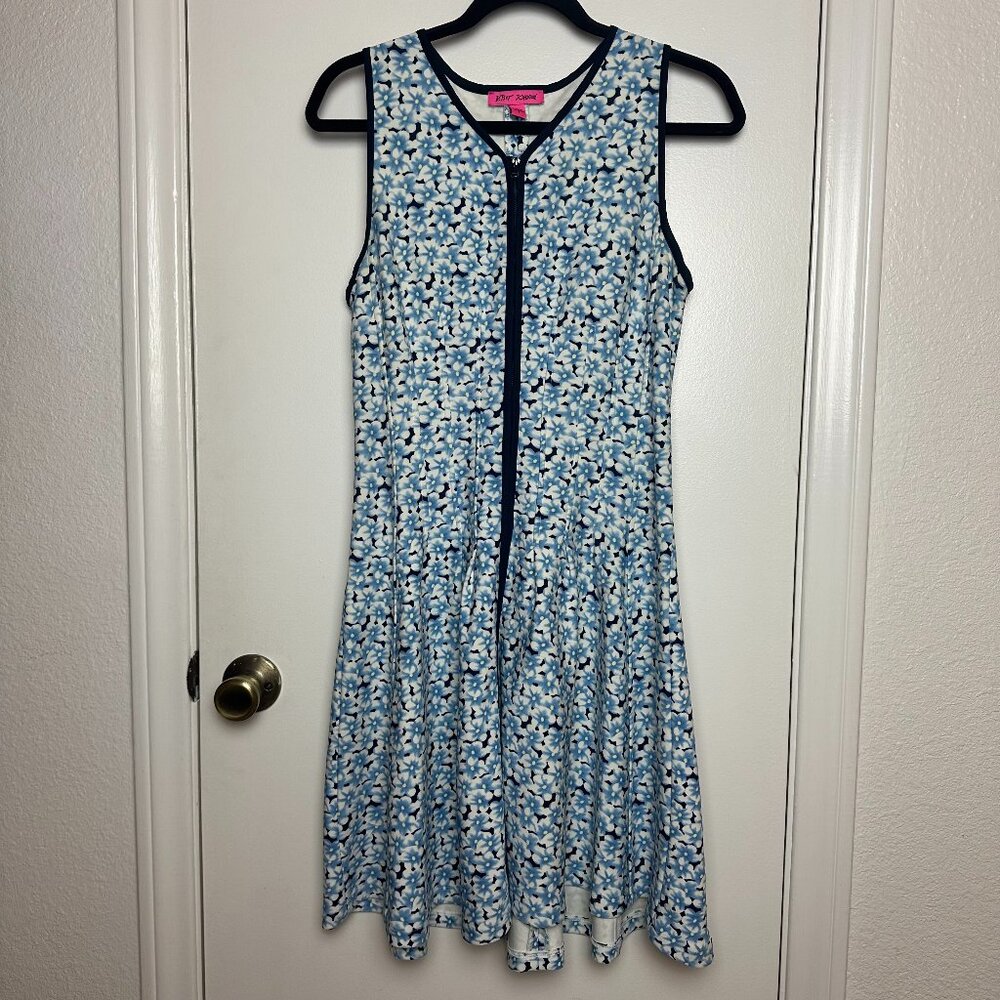 Betsey Johnson Blue Floral Zip Up Stretchy Dress 6